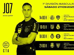 西甲第7轮周六裁判人选：阿尔韦罗拉将执法马德里德比