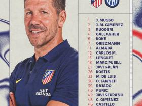 马竞友谊赛战国米大名单：格列兹曼领衔，多名小将在列