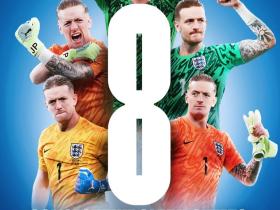 英格兰官方晒皮克福德海报：连续8场零封，三狮军团队史第一人