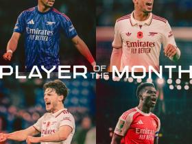 阿森纳10月最佳候选：加布里埃尔、赖斯、萨卡、廷贝尔