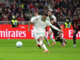 迪巴拉罗马生涯首次在正式比赛中罚丢点球，此前曾18罚全中