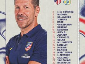 马竞战圣吉罗斯联合大名单：小蜘蛛领衔，巴里奥斯回归