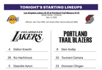 湖人公布首发阵容：斯玛特、拉拉维亚、克内克特、八村垒、艾顿
