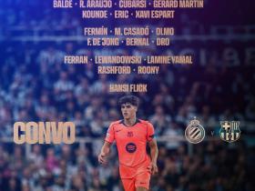 巴萨战布鲁日大名单：莱万领衔，亚马尔在列，克里斯滕森缺席